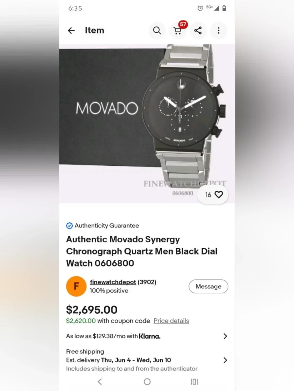 Movado Watch Mens Synergy CHRONOGRAPH $2695